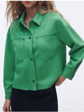 Zara Faux Suede Green Button Up Jacket
